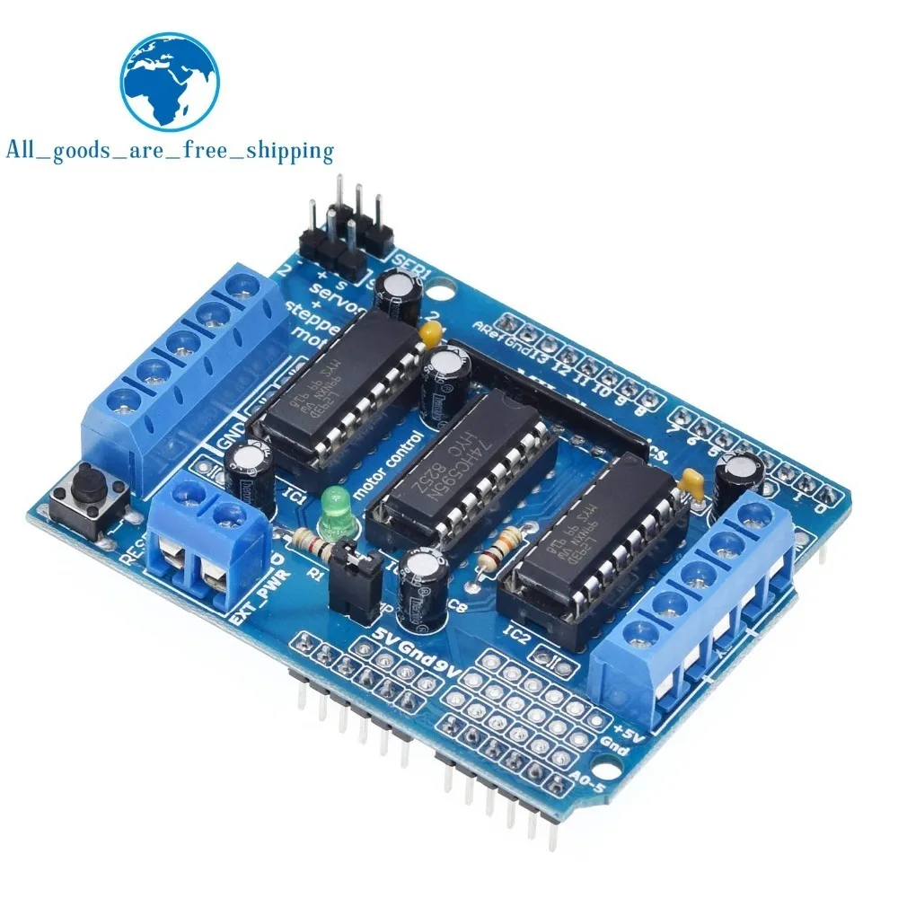 TZT L293D моторный привод щит двойной для arduino Duemilanove, плата расширения привода двигателя Щит управления двигателем