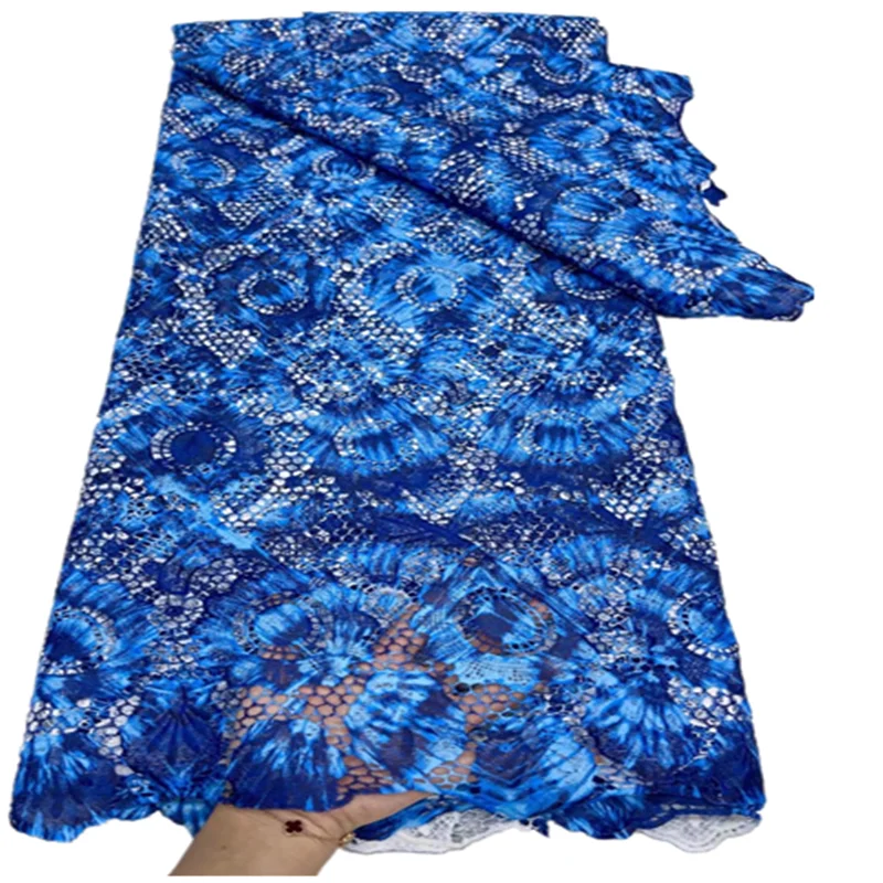 

Nigeria cord Lace Fabric blue African Lace Fabric For Wedding Dresses Embroidery French Water soluble lace Fabric FYU819