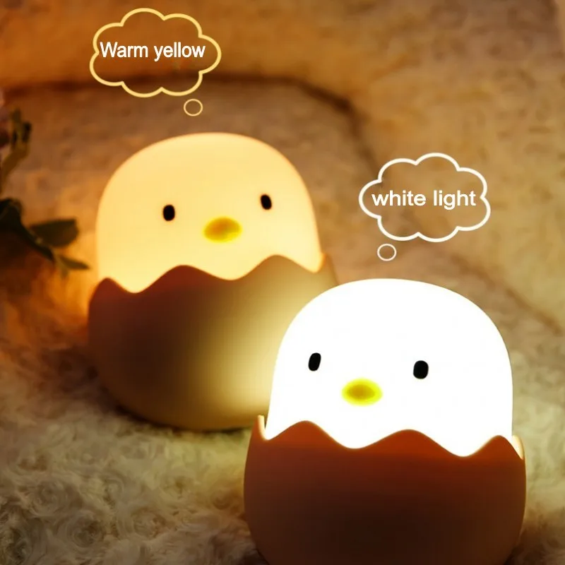 1pcs Led Children Night Light For Kids Soft Silicone USB Rechargeable Bedroom Decor Gift Animal Chick Touch Night Lamp