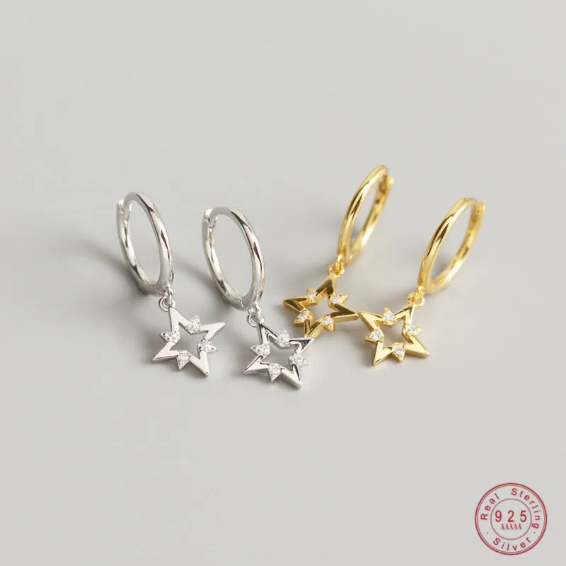 100% Стерлинговое Серебро 925 пробы Простые полые геометрические серьги-гвоздики