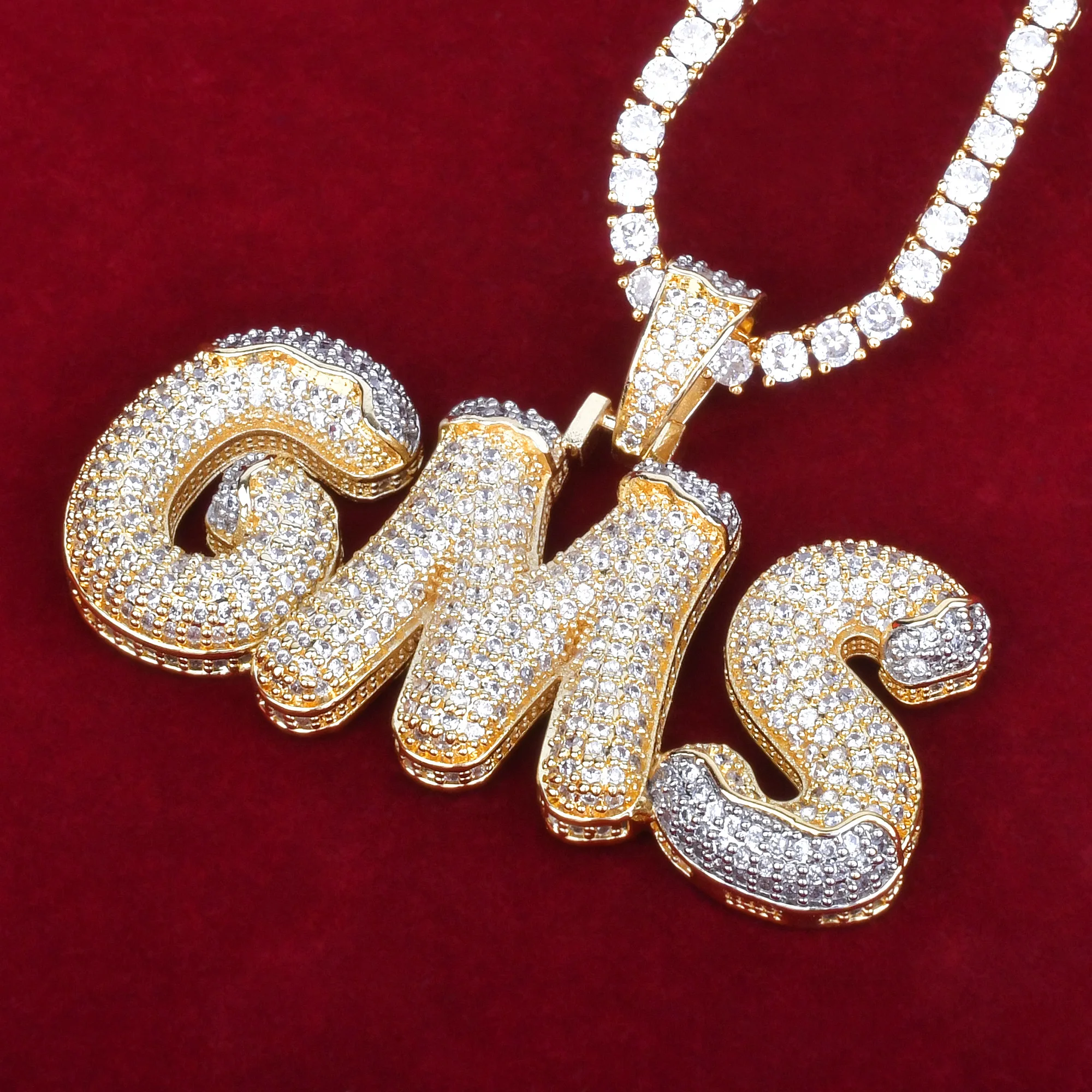 Custom Name Snow Top Bubble Letters Necklaces Pendant  Men's Zircon Hip Hop Jewelry Merry Christmas Gift