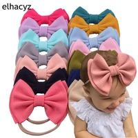 10pcslot new nylon headband 6 double layer waffle fabric hair bow hairband soft solid color elastic kids diy hair accessories