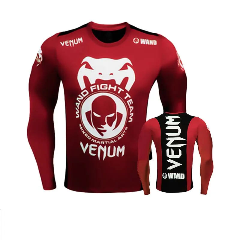 Коричневый Jiu Jusit футболка ММА Мужская bjj gi боксерские майки с длинным рукавом Муай Тай футболки 3D Fightwear ММА компрессионные колготки - Цвет: Коричневый