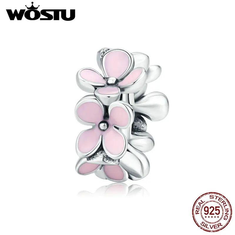 

WOSTU Pink Flower Charm 100% 925 Sterling Silver Beads Fit Original Bracelet Pendant For Women Necklace Luxury Jewelry CQC1484