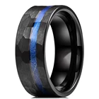 Мужское кольцо 8 мм из нержавеющей стали, уникальное обручальное кольцо с многогранным рисунком черного молотка, инкрустированное синим окрашенным деревом, обручальное кольцо