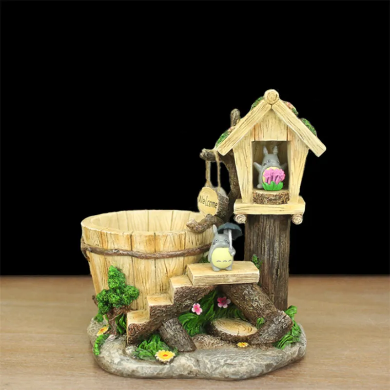 Тоторо смолы Настольный цветочный горшок дерево пень мини плантатор Креативный