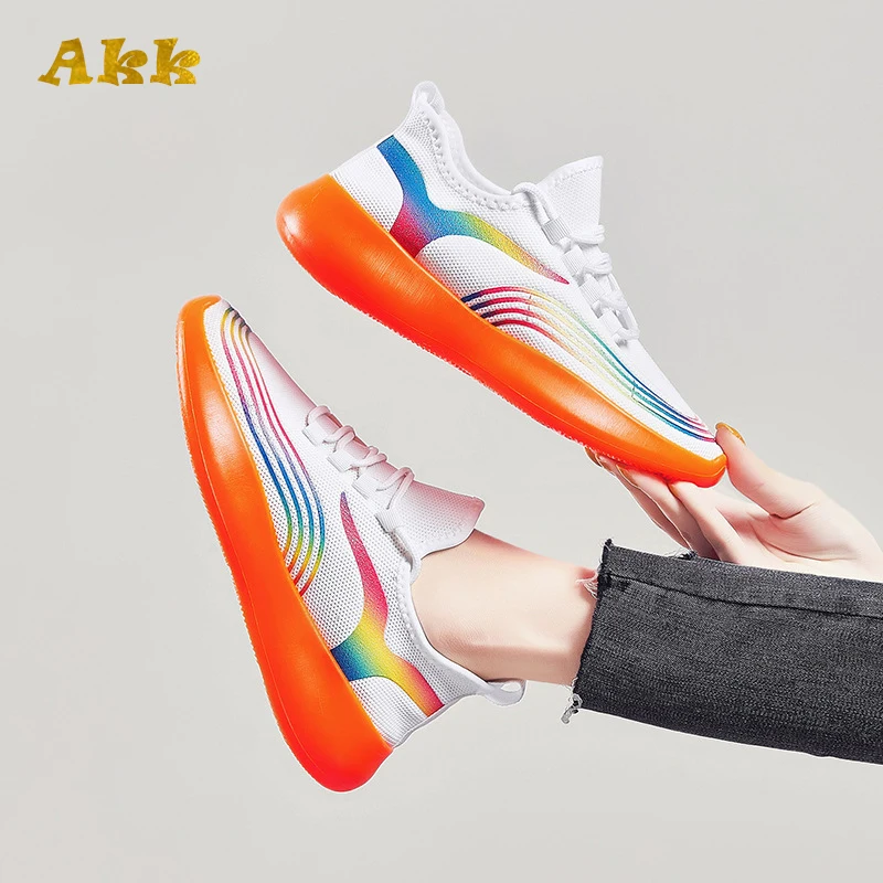 Женские кроссовки на массивной подошве оранжевые или розовые кроссовки-носки из