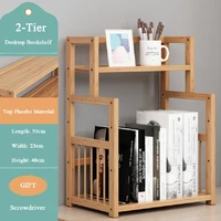 2 tier wooden bookshelf office student stationery organizer magazine holder home sundries storage shelves kitchen seasoning rack