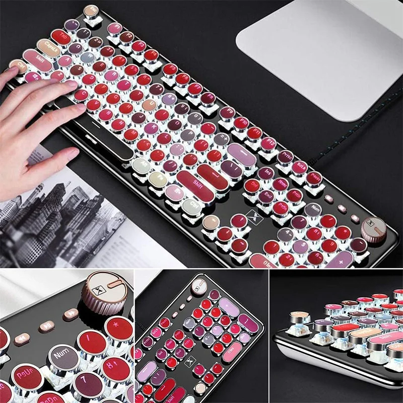 

Mechanical Gaming Keyboard Typewriter Keyboard Waterproof Wired Keyboard Palette 104 Keys Metal Panel Round Keycaps