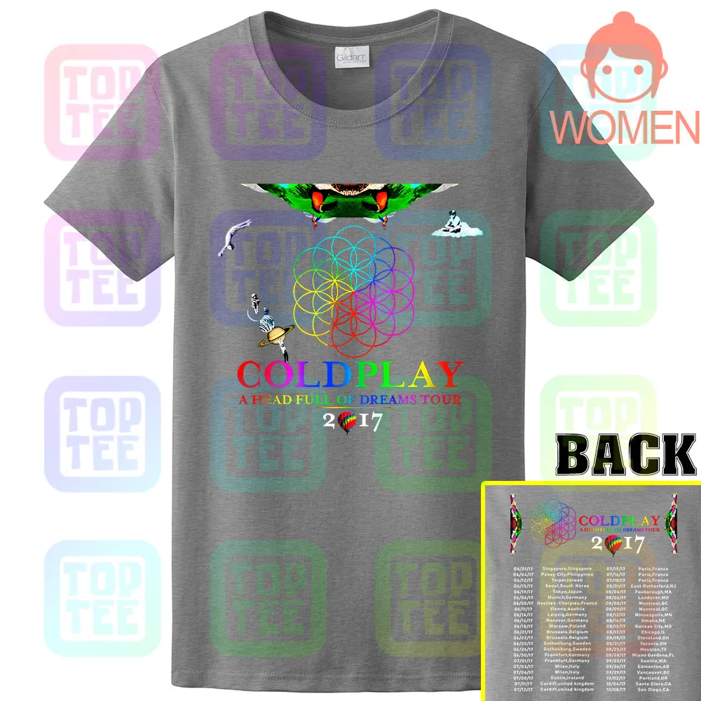 Women Grey Редкая! 69299-Coldplay Тур г. футболка Размеры S-3XL - Цвет: Women Grey