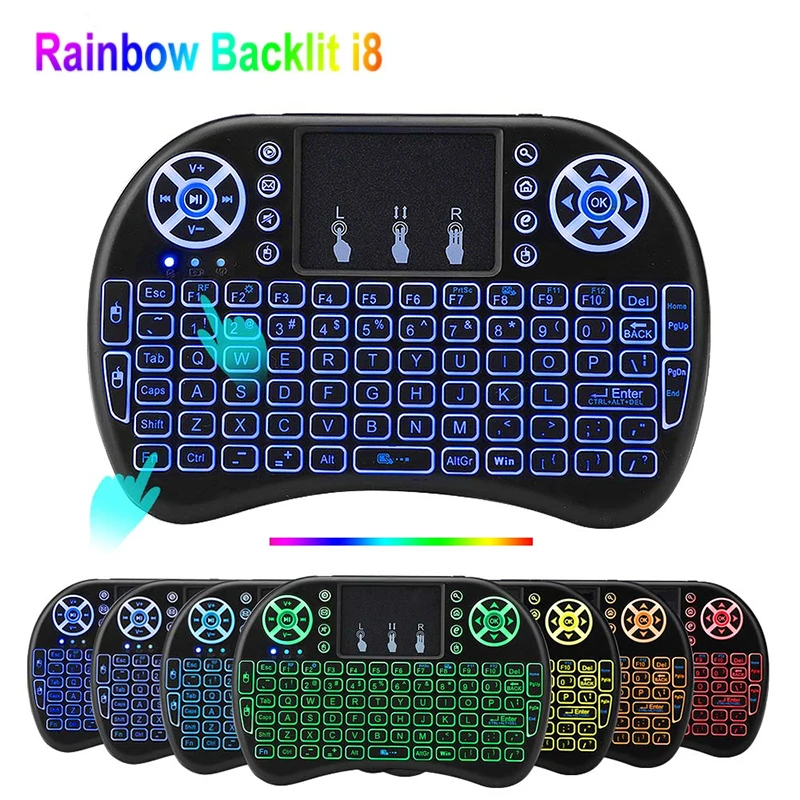 

English Russian backlit i8 Mini Wireless Keyboard 2.4GHz Air Mouse Touchpad Handheld Remote Control for X96 MAX+ Android TV BOX