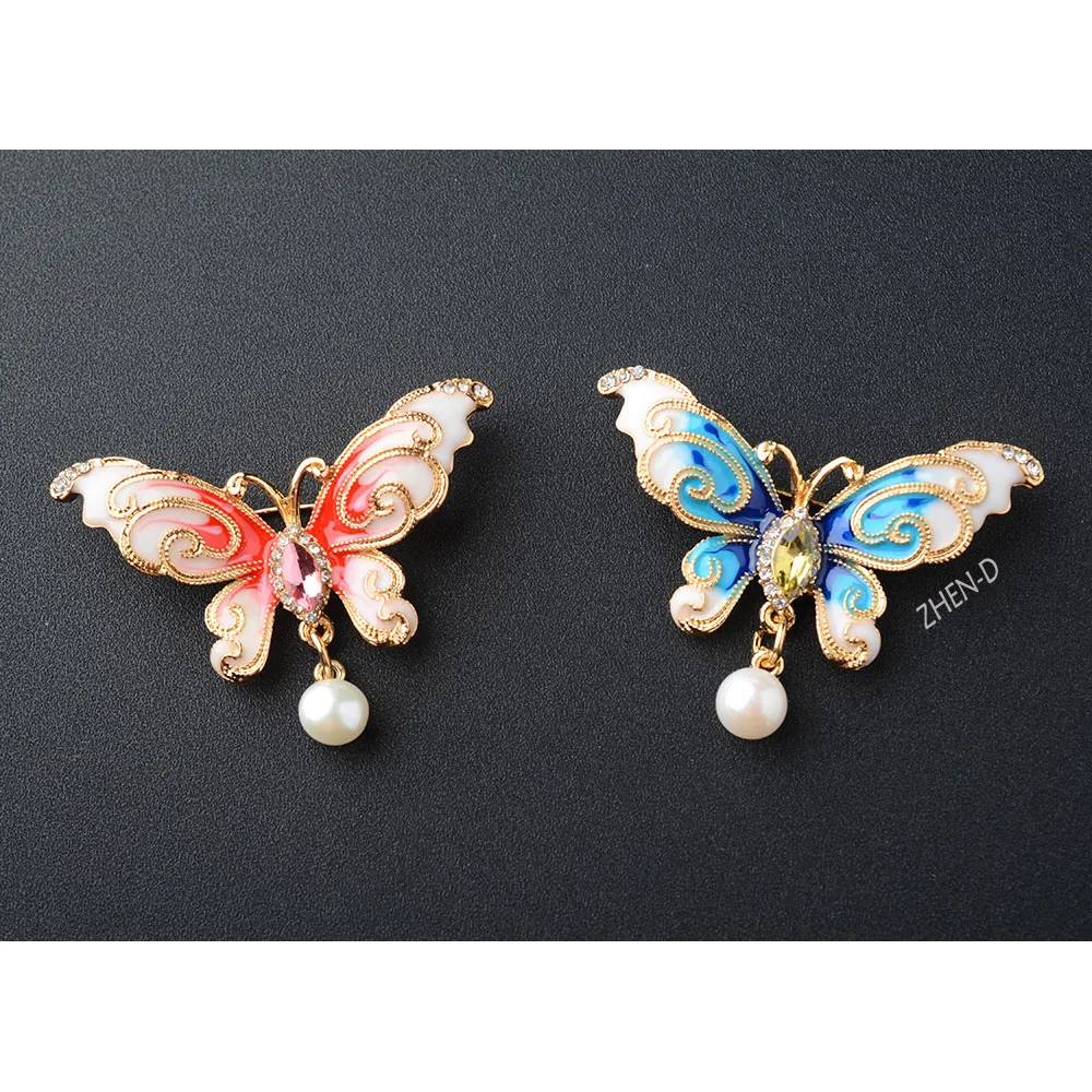 

ZHEN-D Jewelry Colorful Butterfly with a Freshwater Pearl Brooches Enamel Pin Classic Porcelain Couple Models Women's brooch