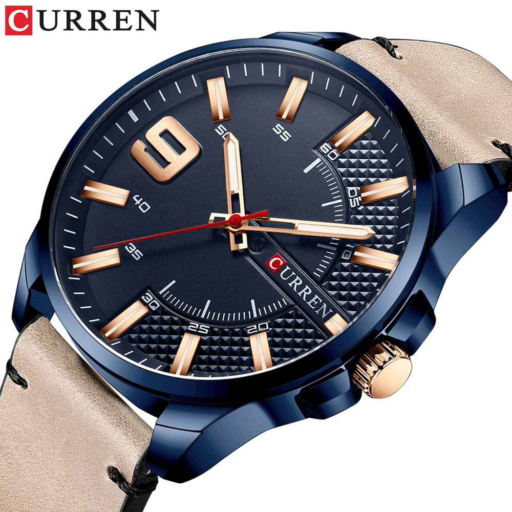 Фото 2020 брендовые Роскошные модные уникальные кварцевые мужские часы CURREN с кожаным