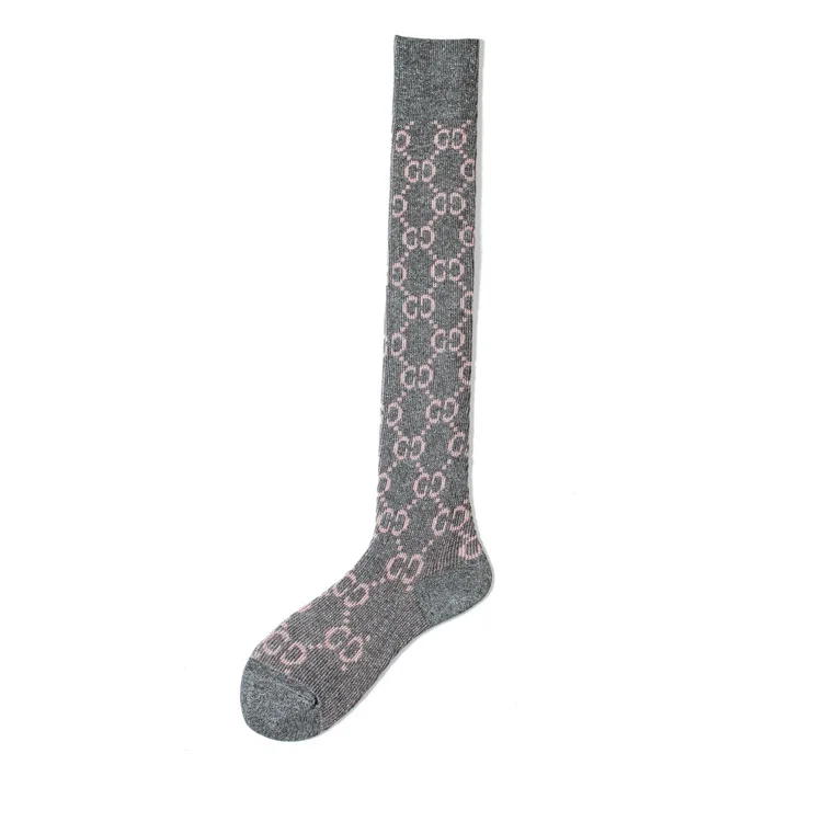 GREY OVER KNEE Зимние женские чулки с перекрестными коленями, модные женские чулки с золотыми буквами, дамский чулок с высоким голенищем - Цвет: GREY OVER KNEE
