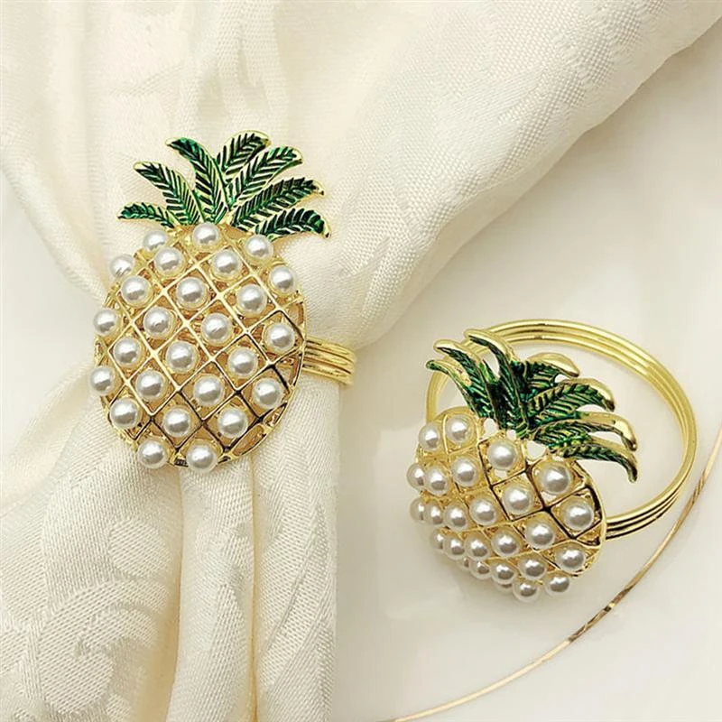 4 Pineapple Alloy Napkin Rings Fashion Crystal Buckle Party Holder Towel | Дом и сад