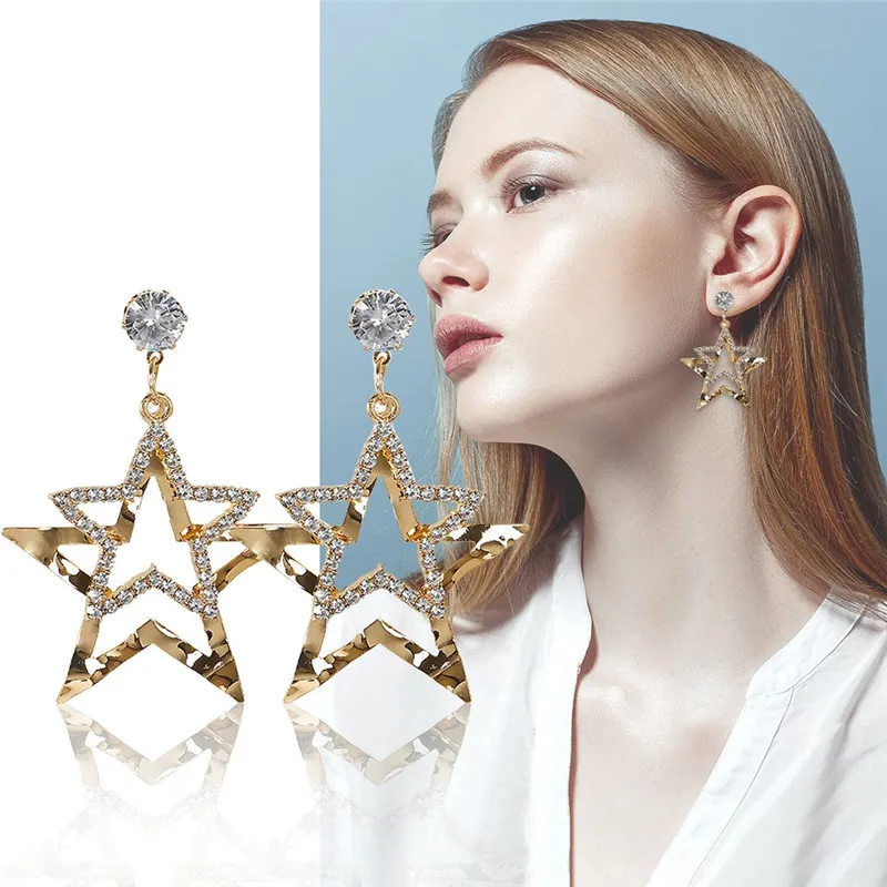 Женские серьги подвески в форме звезды 1 пара сережек из цинкового сплава