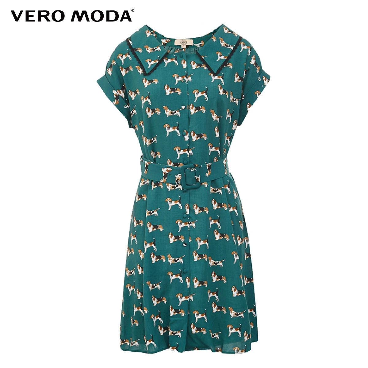 

Vero Moda Women Ins Style Retro French Style Puppy Print A-line Shirt Collar Dress | 32027B522