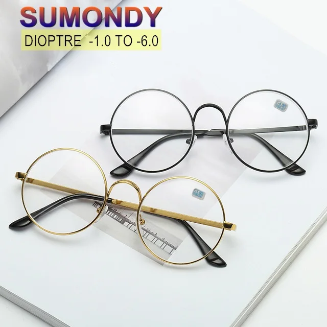 SUMONDY диоптрий SPH-1,0 до-6,0 очки для близорукости женские мужские брендовые дизайнерские круглая оправа из сплава очки для близоруких UF29