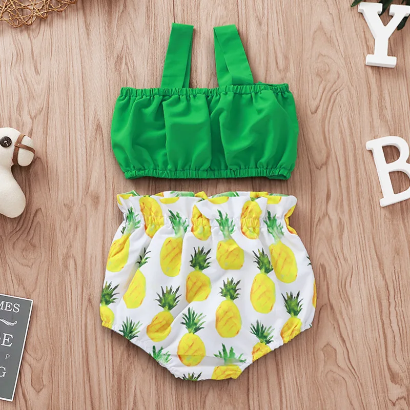 Комплект одежды для новорожденных с рисунком ананаса зеленый укороченный топ