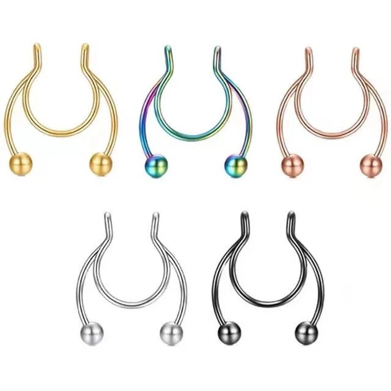 1Pcs Fake Piering Septum Nose Ring Fashion punk Non Piercing Lip Ring Earring Clip Stainless Steel Non Perforation Body Jewelry images - 6