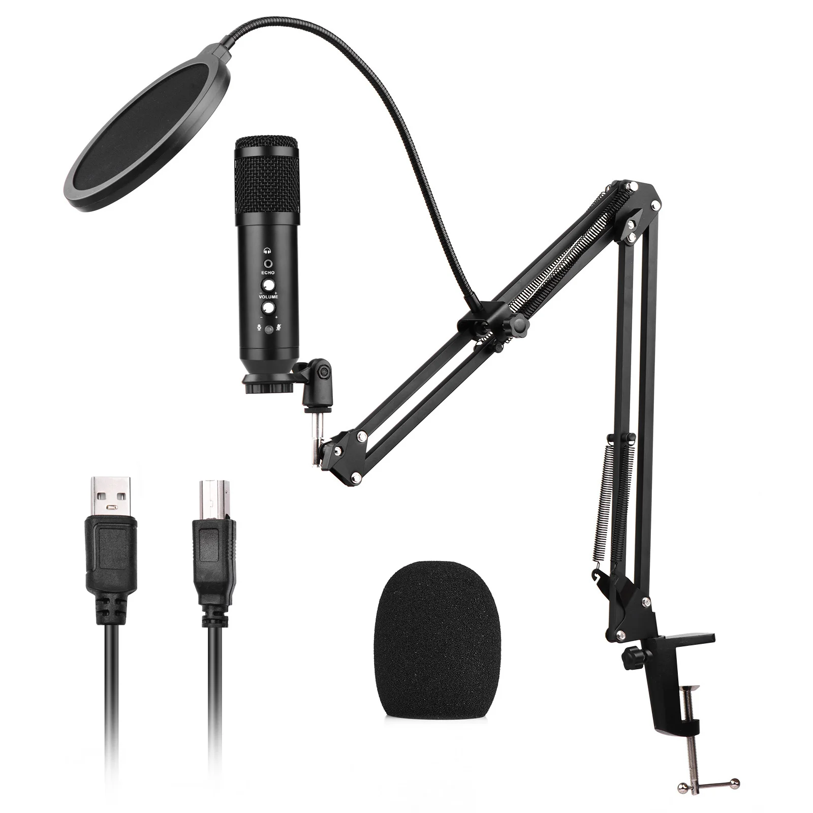 Studio Recording USB Condenser Microphone Mic Kit with Adjustable Suspension Scissor Arm Stand Pop Filter Windscreen Cable | Спорт и