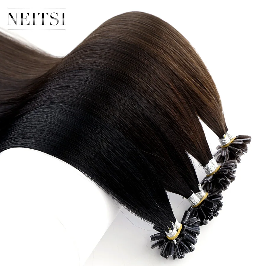 Прямые человеческие накладные волосы Neitsi Remy Fusion с кератином, u-образные капсулы, накладные волосы для наращивания, 1" 20" 2" 28"