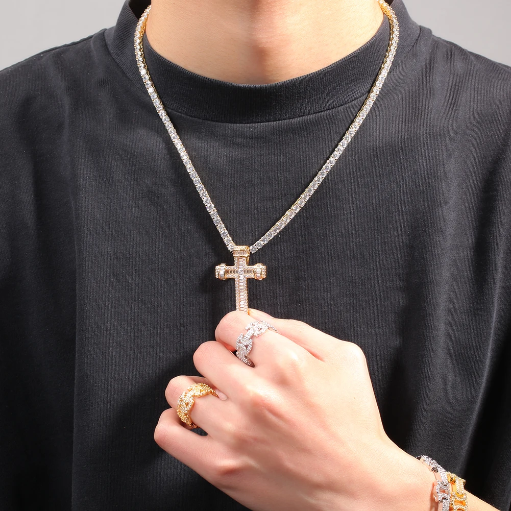 

New Charm Hip Hop Jewelry Fashion Jewelry Cross Pendant Necklaces Copper Iced Cubic Zirconia Men's Charms Gifts for Men Women