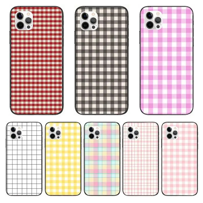 

Plaid Pattern Phone Case For IPhone 11 12 13 Mini Pro XS Max 6 7 8 Plus 6S X XR Black Cover Shell