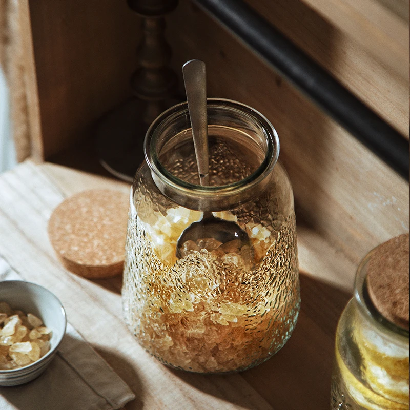 

European relief wooden plug glass sealed tank modern household coarse grain storage jar transparent retro food container
