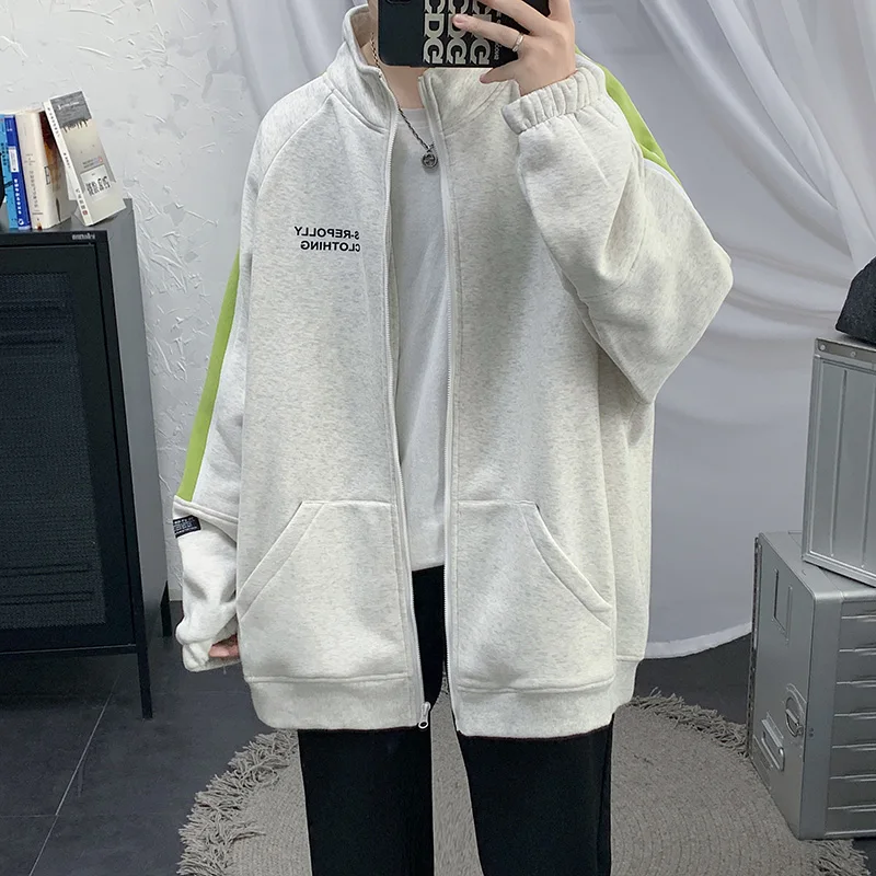 

Plus Size 5XL-M Autumn Winter Fashion Patchwork Color Stand Collar Loose Jackets Men Clothing 2021 Front Pockets Casual Coats
