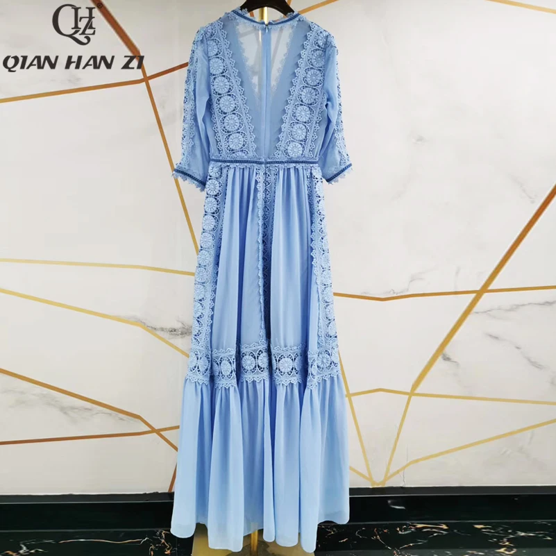Дизайнерское подиумное модное Макси-платье Qian Han Zi женское длинное кружевное