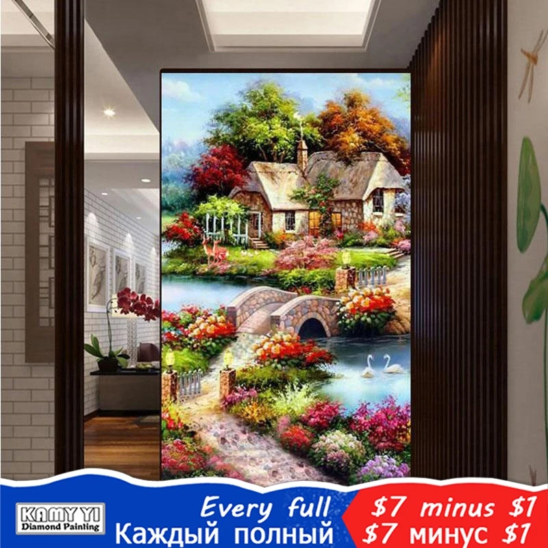 KAMY YI полностью квадратная/круглая дрель 5D DIY Алмазная картина &quotУдобный домик&quot