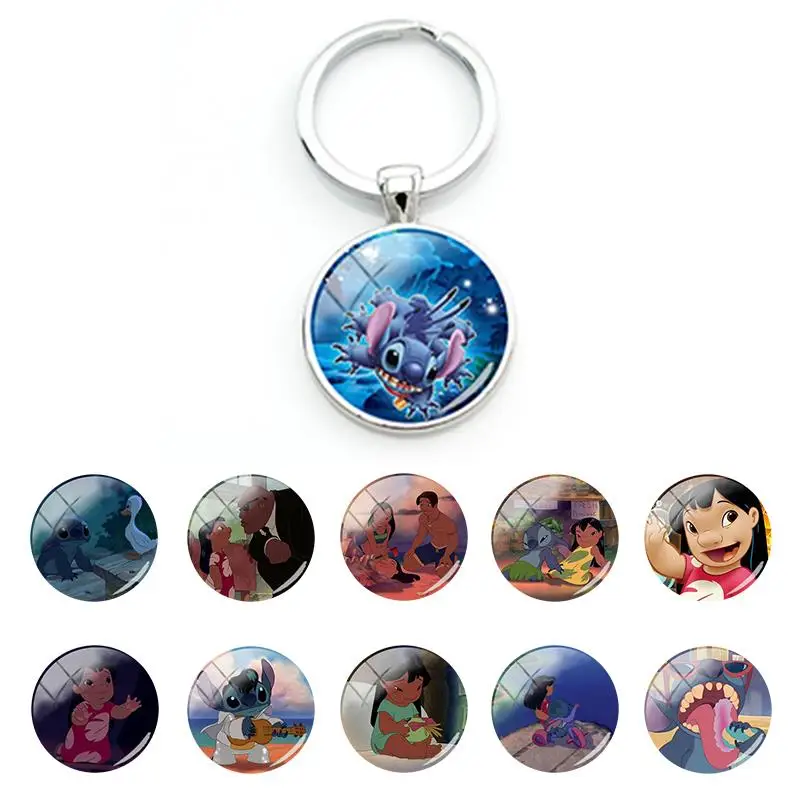 

Disney Lilo & Stitch Characters Bag Car Keychain for Girls Boys Creative Pendant Glass Cabochon Keychains Trendy Jewelry DSN643