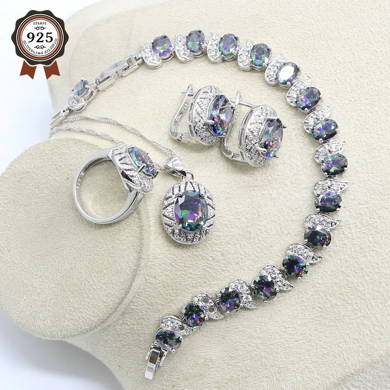 925 серебряные свадебные украшения Радужный циркон белый топаз искусственный