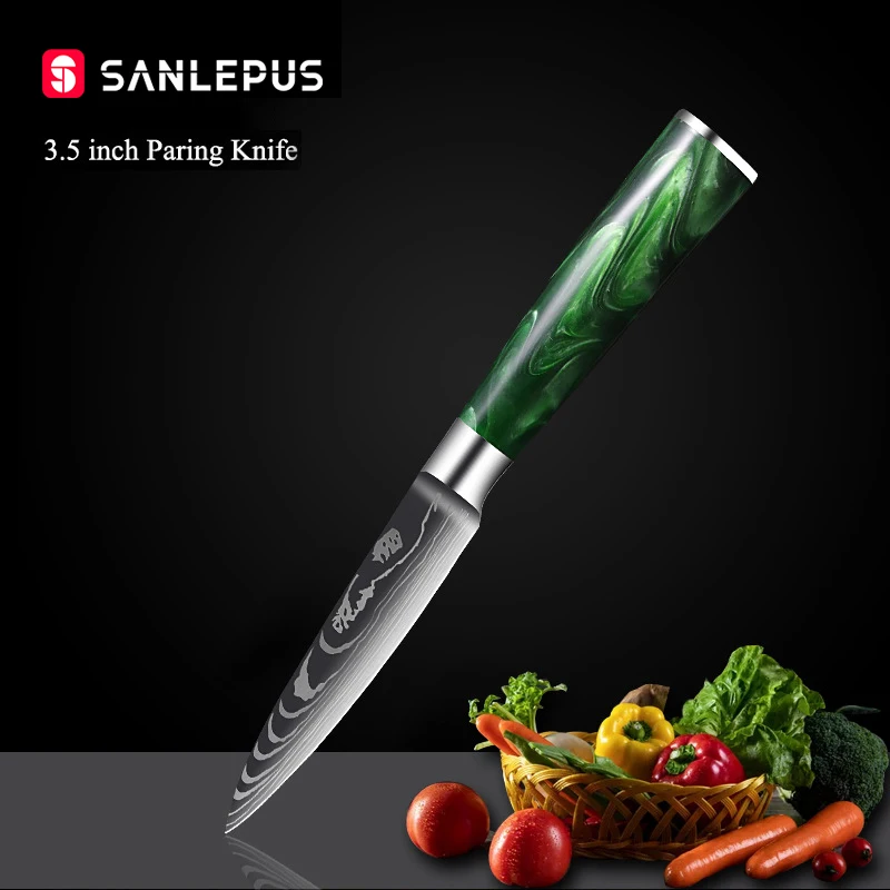 SANLEPUS 3.5 inch Paring Knife Stainless Steel Sharp Utility Peeling Laser Damascus Pattern Household Kitchen Knives | Дом и сад