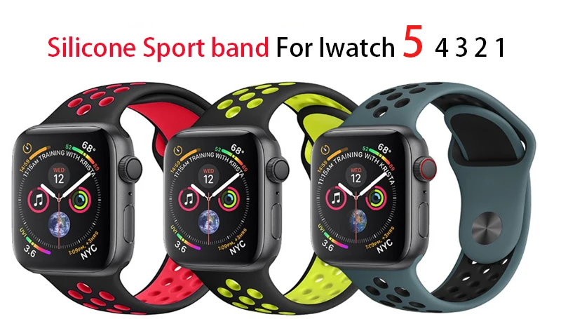 Ремешок для Apple Watch 38 мм 42 мм iWatch 4 ремешка 44 мм 40 мм спортивный силиконовый ремень браслет Apple watch 5 4 3 2 Аксессуары для ремешка