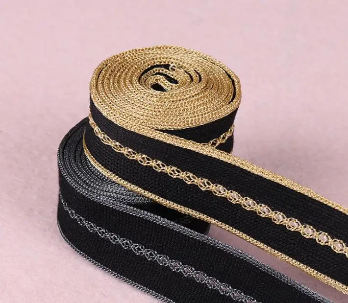 

2.5cm Luxury Gold Lace Embroidered horizontal Mercerized wool cotton knit belt DIY clothing Skirts pants hats bows accessories