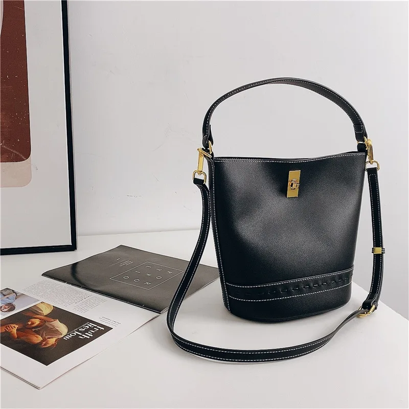 

2021 New Handle Bag Women Retro Single Shoulder Bag High Quality Leather Exquisite Female Bucket Bag