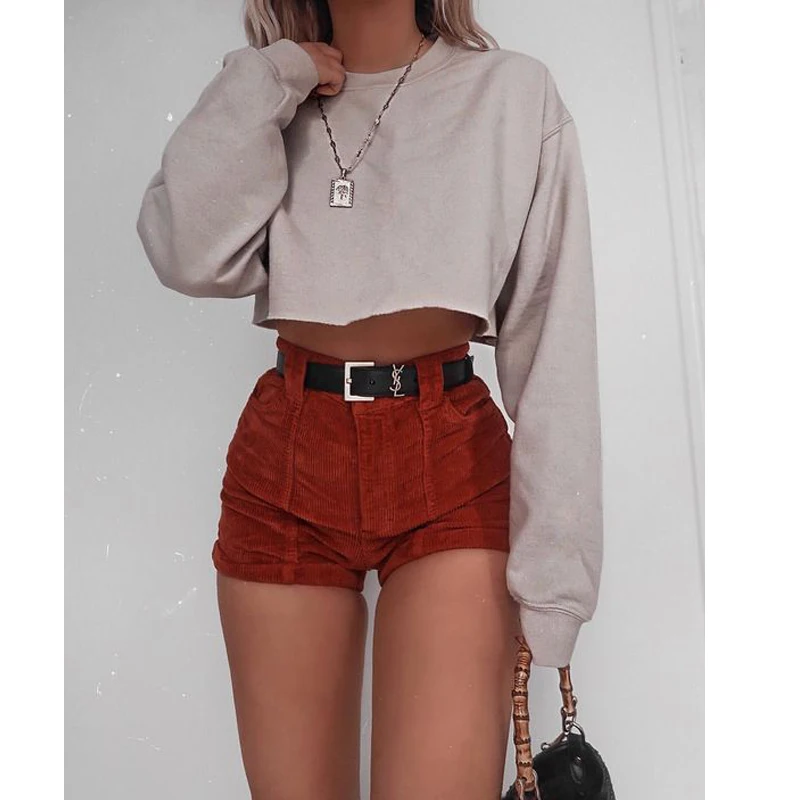 Autumn Spring Women Casual O-Neck Long Sleeve Striple Soft Cotton Loose Crop Top Short Shirts Pullover Sweatshirts