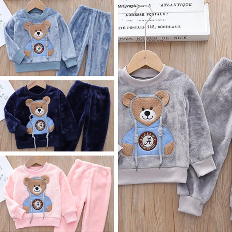

2Pcs Baby Boys Clothing Sets Winter Plus Velvet Thick Warm Kid Girls Outift Bear Children Clothes Sport Tracksuit Set For Kids
