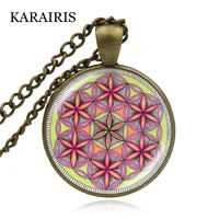 karairis new sacred geometry flower of life necklace om yoga chakra pendant mandala necklace fashion glass dome women jewelry