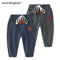 mudkingdom fashion boy stripe pants patch casual loose fit spring autumn trousers for toddler elastic waist children clothing