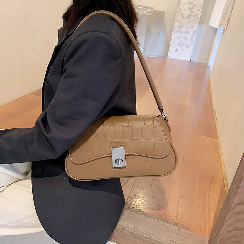 

ATLI New Crocodile Pattern PU Leather Shoulder Crossbody Bags For Women Solid Color Simply Style Female Handbags 2021 Designer