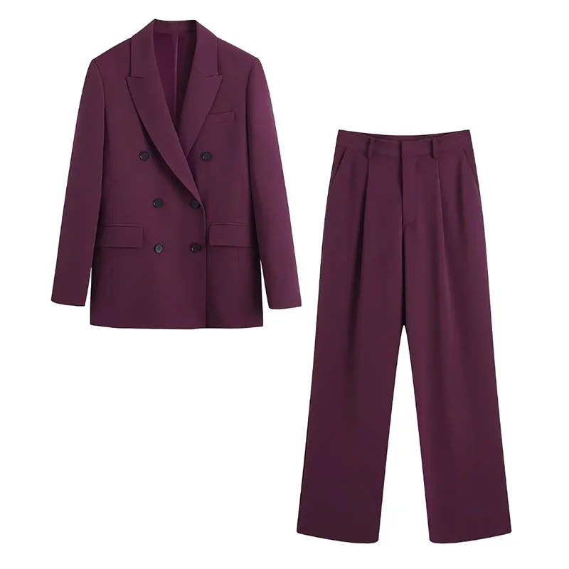 

Женский офисный костюм из двух предметов Za, официальный двубортный пиджак, однотонный элегантный шикарный Блейзер, верхняя одежда