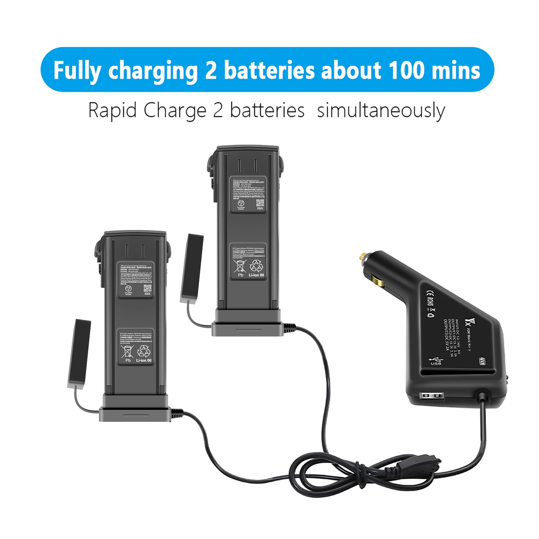 

Mavic 3 3 in 1 Car Charger Kit Dual Battery Charging Hub Charger Adapter with Intelligent Chip Protection for DJI Mavic 3 Drone
