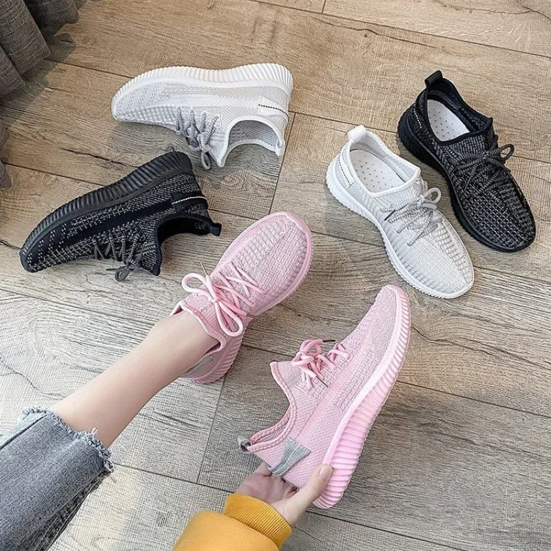 

Female Mesh Vulcanized Weave Knitted Fabric Sneakers Women Fashion Casual Breathable Comfy Sport Tennis Zapatillas Mujer 2021