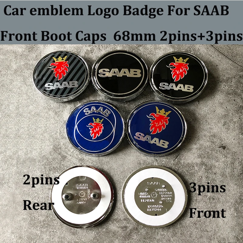 

For SAAB 9-3 9-5 93 95 BJ SCS 100pcs/50pair Car emblem Logo Badge 68mm 6.8CM Front Bonnet Rear Boot badge Car Caps For SAAB