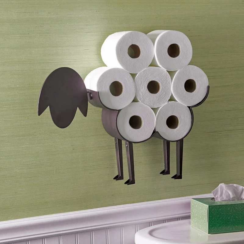 Soporte de papel higi&eacute;nico decorativo de oveja, almacenamiento de pa&ntilde;uelos de ba&ntilde;o de pie, portarrollos de ba&ntilde;o, almacenamiento de hierro-1