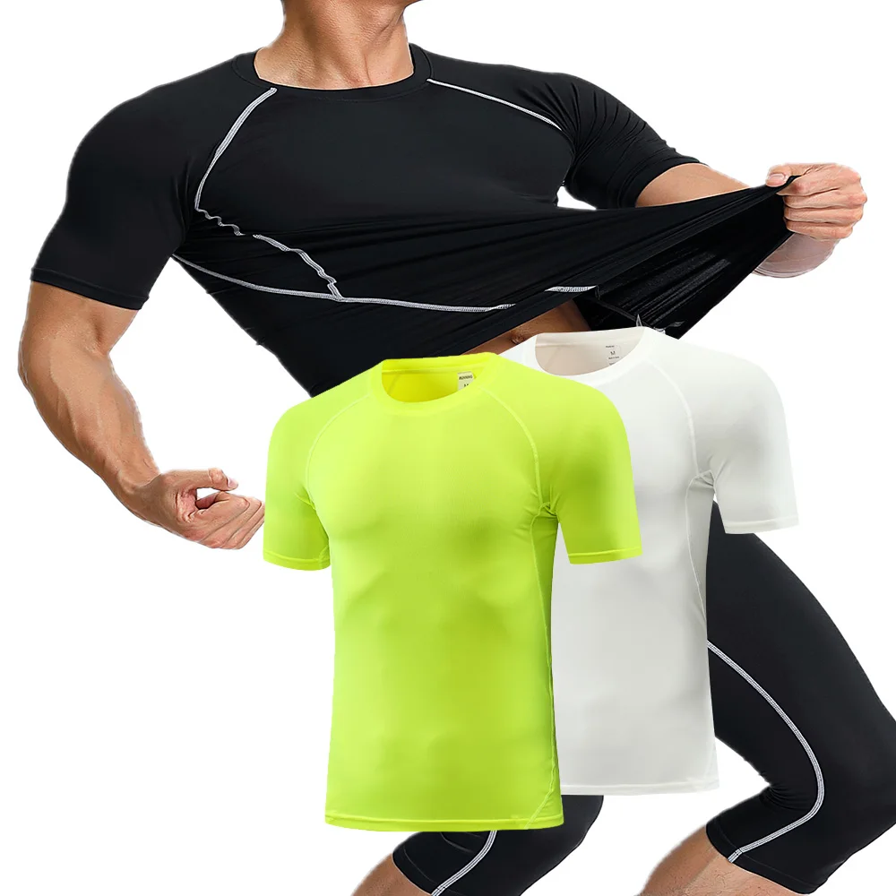 

New Polyester Running Compression Sport T-Shirt Top Short Sleeve Gym Running Fitness Clothes Men T Shirt Tight Sports Clothing