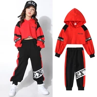 hooded jazz dance costumes girls street dance practice wear hiphop rave outfits children performance clothing 2 pcs set dc4241